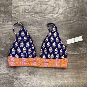 J. Crew‎ Small Floral Bikini Top - Navy and Orange